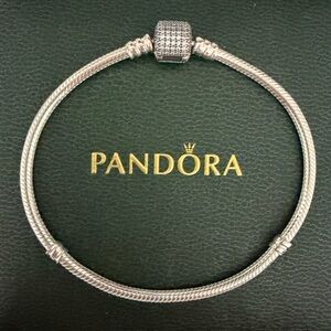 Pandora Signature Clear CZ Barrel Clasp Sterling Silver Bracelet Sz 8.3 or 21 cm